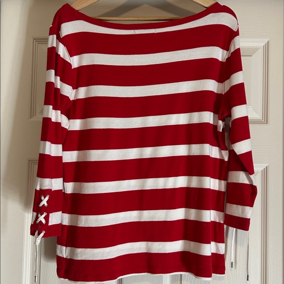 Lauren Ralph Lauren Red and White Striped Mid Sleeve Top Size XL - Picture 5 of 11